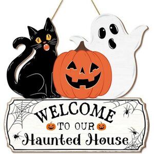 Halloween Decorations Door Hanging Sign, Halloween Welcome Front Door Hanger
